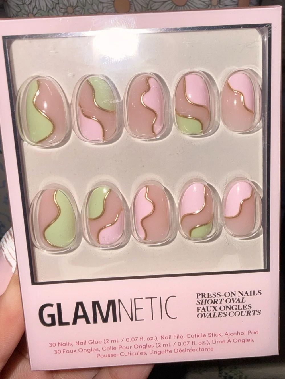Glamnetic Pink & Green Press-On Short Oval Nails